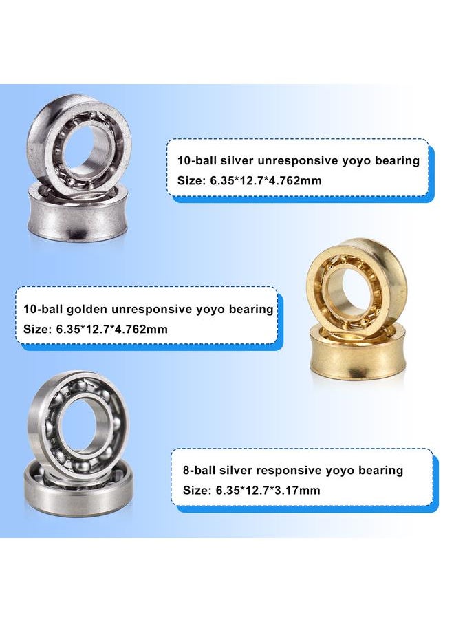 Yoyo Replacement Bearing Pack 4pcs 10 Ball Unresponsive Bearings 2pcs 8 Responsive with Axles Strings and Remover Tool