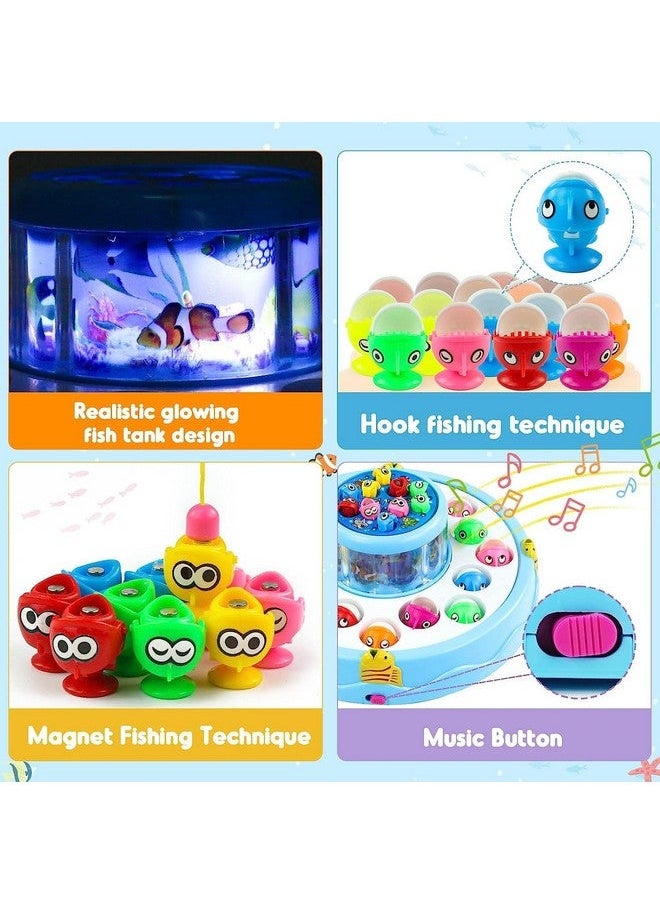 Plastic Musical Rotating Fishing Games Outdoor Sports Toys For Kids, Multicolour, 6 Fishes, A Tree, 2 Rods