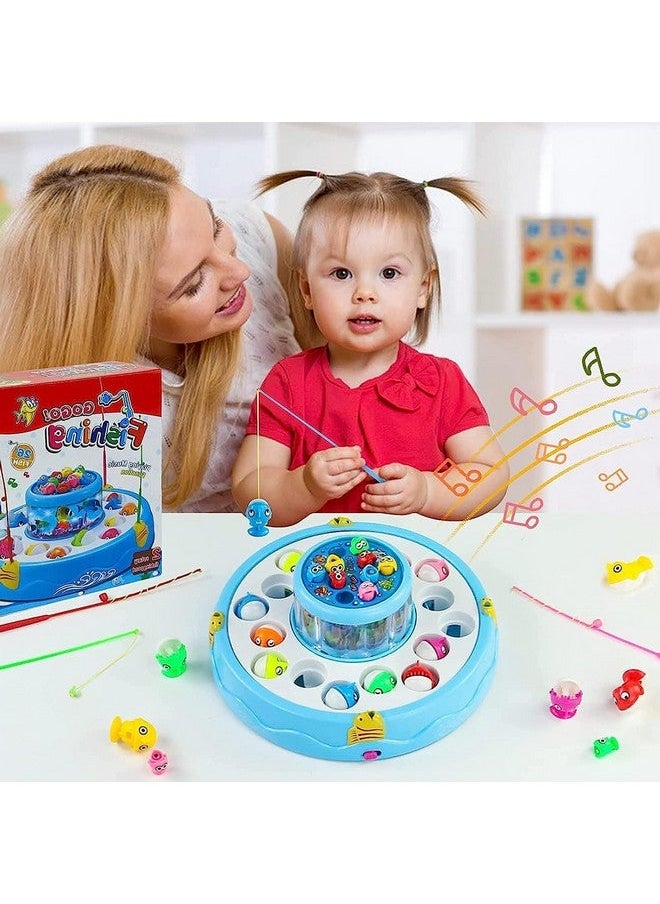 Plastic Musical Rotating Fishing Games Outdoor Sports Toys For Kids, Multicolour, 6 Fishes, A Tree, 2 Rods