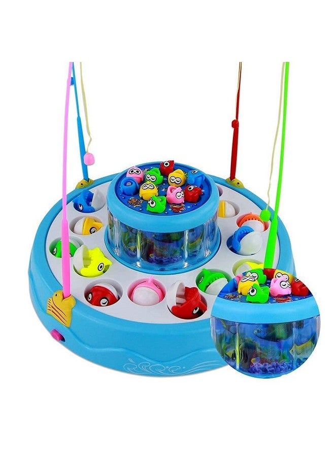 Plastic Musical Rotating Fishing Games Outdoor Sports Toys For Kids, Multicolour, 6 Fishes, A Tree, 2 Rods