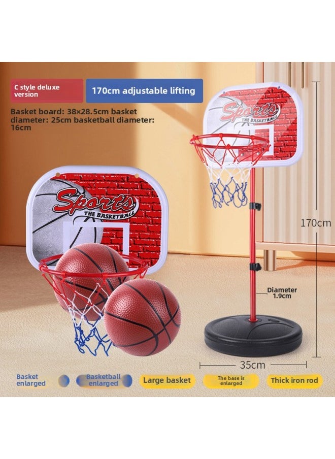 Children's Basketball Rack Shooting Rack Household Toys Children's Indoor Ball Games Liftable Movable Outdoor Basket For Boys-Color:C Medium 1.7 Meters Can Be Lifted [2 Balls]]-Diameter:English Color Box + Pump + Installation Wrench