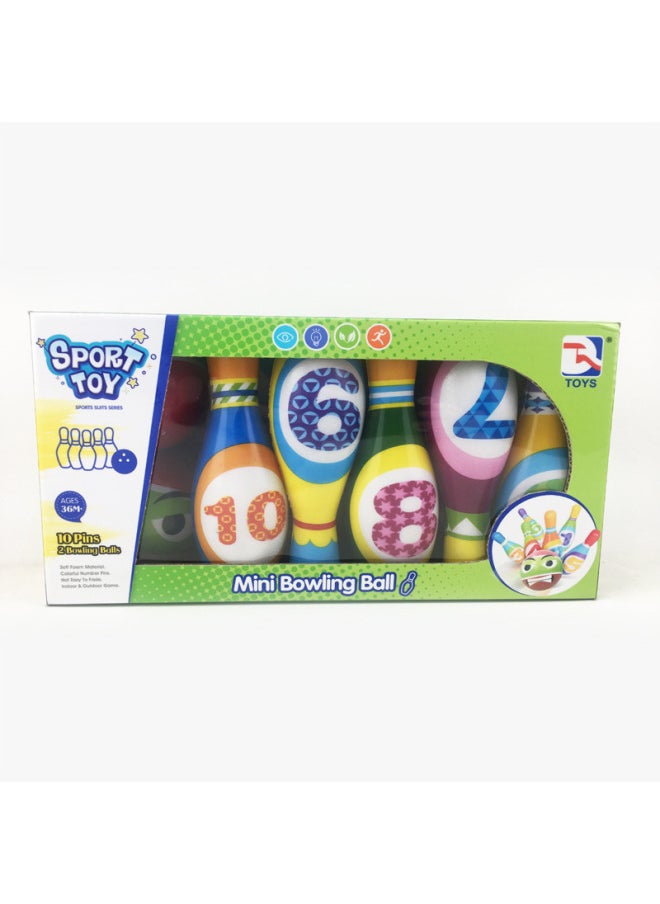 Children PU Bowling Set Toy Parent-child Interactive Indoor Sports Ball 3-6 Years Old Boy-Color:199G