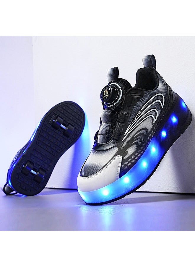 Kids Roller Skates LED Two-Wheel Flash Stylish Shiny Sneaker Skates With Wheels and Lightning Soles For Easy Swivel Buckle Kids Shoes