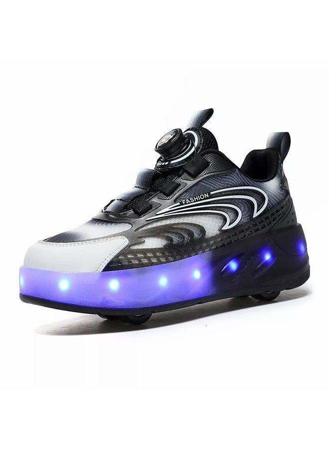 Kids Roller Skates LED Two-Wheel Flash Stylish Shiny Sneaker Skates With Wheels and Lightning Soles For Easy Swivel Buckle Kids Shoes
