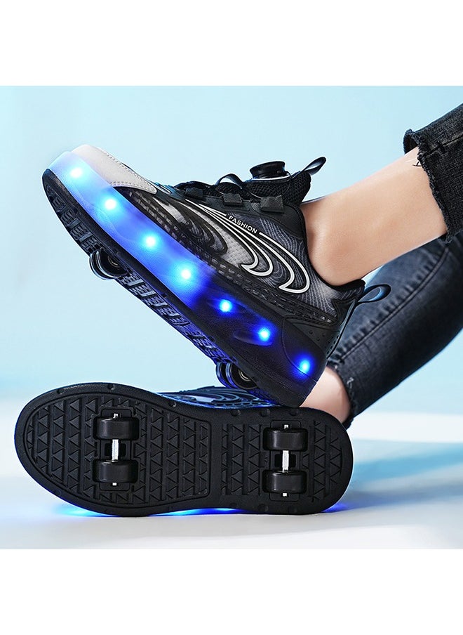 Kids Roller Skates LED Two-Wheel Flash Stylish Shiny Sneaker Skates With Wheels and Lightning Soles For Easy Swivel Buckle Kids Shoes