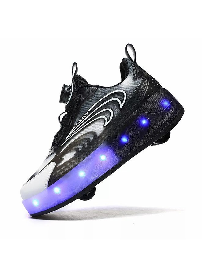 Kids Roller Skates LED Two-Wheel Flash Stylish Shiny Sneaker Skates With Wheels and Lightning Soles For Easy Swivel Buckle Kids Shoes