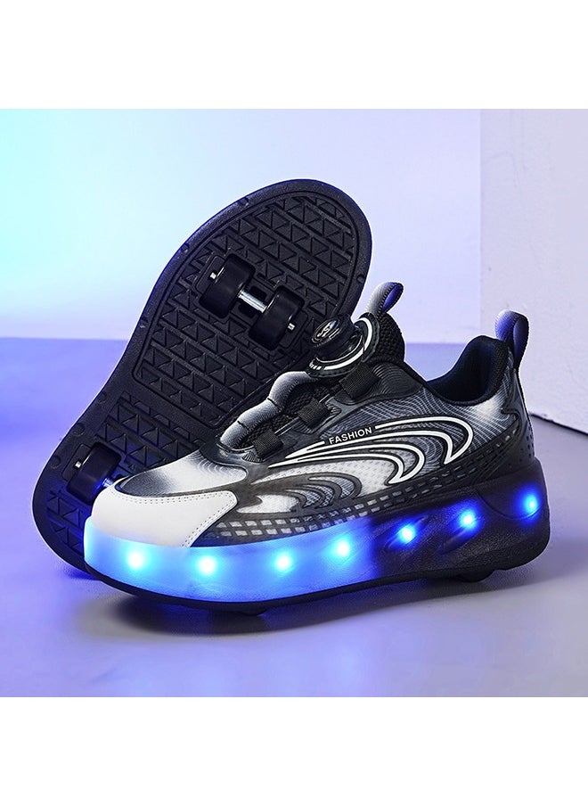 Kids Roller Skates LED Two-Wheel Flash Stylish Shiny Sneaker Skates With Wheels and Lightning Soles For Easy Swivel Buckle Kids Shoes