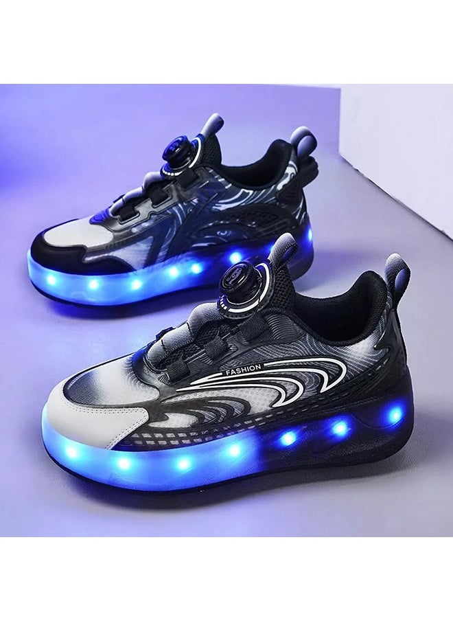 Kids Roller Skates LED Two-Wheel Flash Stylish Shiny Sneaker Skates With Wheels and Lightning Soles For Easy Swivel Buckle Kids Shoes
