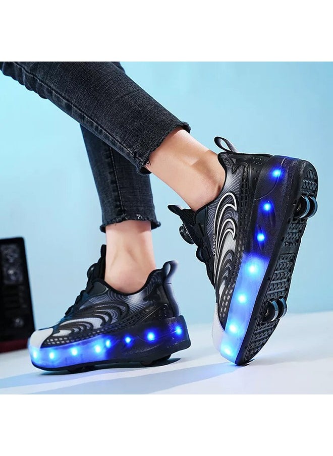 Kids Roller Skates LED Two-Wheel Flash Stylish Shiny Sneaker Skates With Wheels and Lightning Soles For Easy Swivel Buckle Kids Shoes