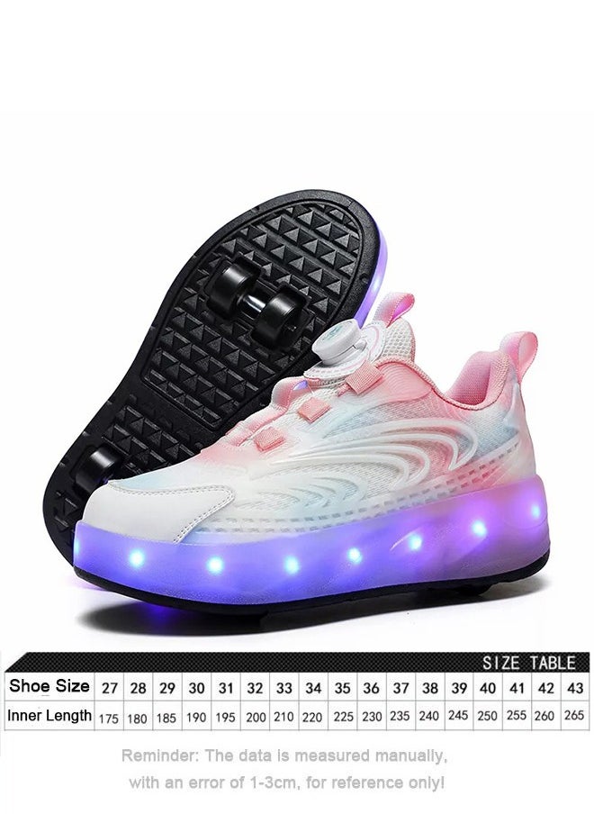 Kids Roller Skates LED Two-wheel Flash Stylish Shiny Sneaker Skates with Wheels and Lightning Soles for Easy Swivel Buckle Kids Shoes