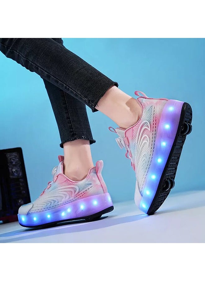 Kids Roller Skates LED Two-wheel Flash Stylish Shiny Sneaker Skates with Wheels and Lightning Soles for Easy Swivel Buckle Kids Shoes