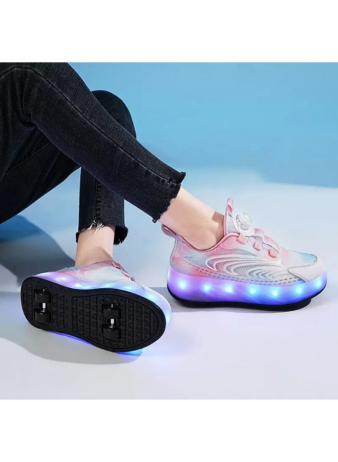 Kids Roller Skates LED Two-wheel Flash Stylish Shiny Sneaker Skates with Wheels and Lightning Soles for Easy Swivel Buckle Kids Shoes