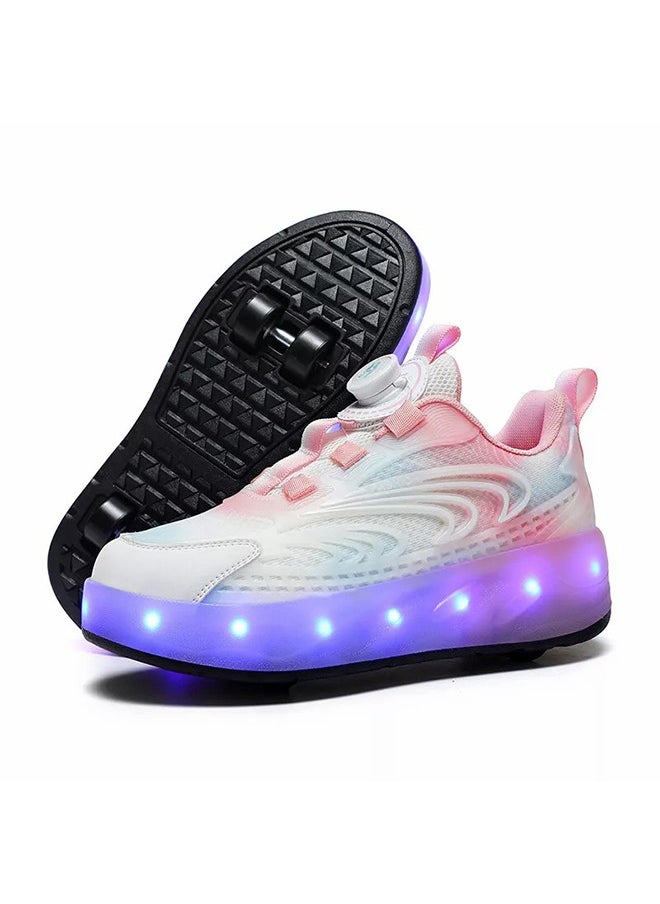 Kids Roller Skates LED Two-wheel Flash Stylish Shiny Sneaker Skates with Wheels and Lightning Soles for Easy Swivel Buckle Kids Shoes