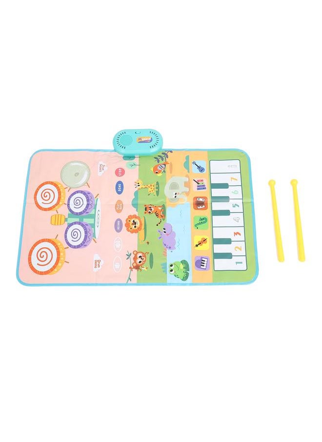 Toddler Musical Mat Touch Play Baby Piano Keyboard Drum Pad Toy with 2 Sticks for Boys Girls Early Education Animal Type