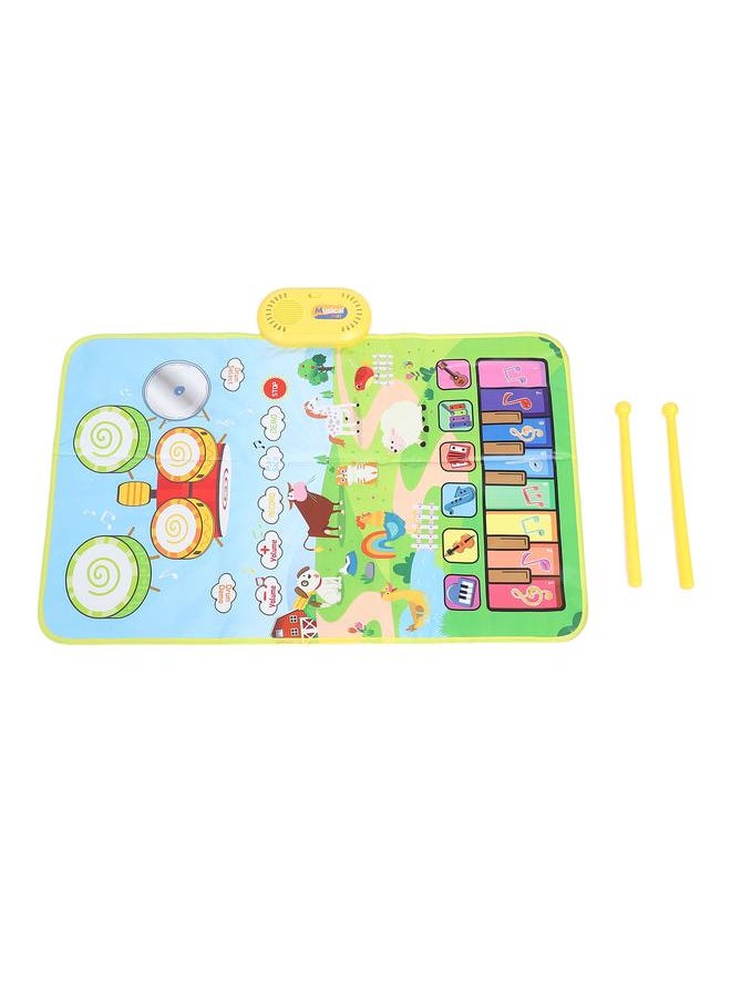 Toddler Musical Mat Touch Play Baby Piano Keyboard Drum Pad Toy with 2 Sticks for Boys Girls Early Education Farm Type