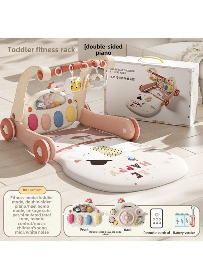 Baby Pedal Piano Trolley Fitness Rack Baby Educational Early Education Toys Newborn Fitness Toys Gift Box-Color:Remote Control Version [double-sided Piano] Powder Ordinary Battery Screwdriver