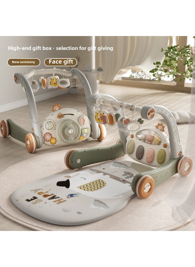 Baby Pedal Piano Trolley Fitness Rack Baby Educational Early Education Toys Newborn Fitness Toys Gift Box-Color:Remote Control Version [single-sided Piano] Powder Ordinary Battery Screwdriver