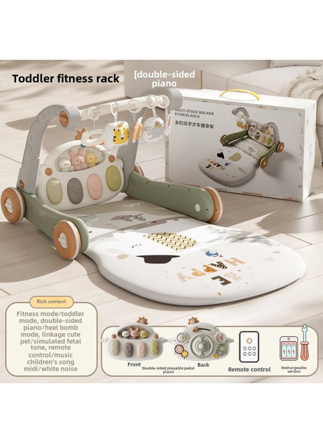 Baby Pedal Piano Trolley Fitness Rack Baby Educational Early Education Toys Newborn Fitness Toys Gift Box-Color:Remote Control Version [double-sided Piano] Bud Gray Rechargeable Battery Screwdriver