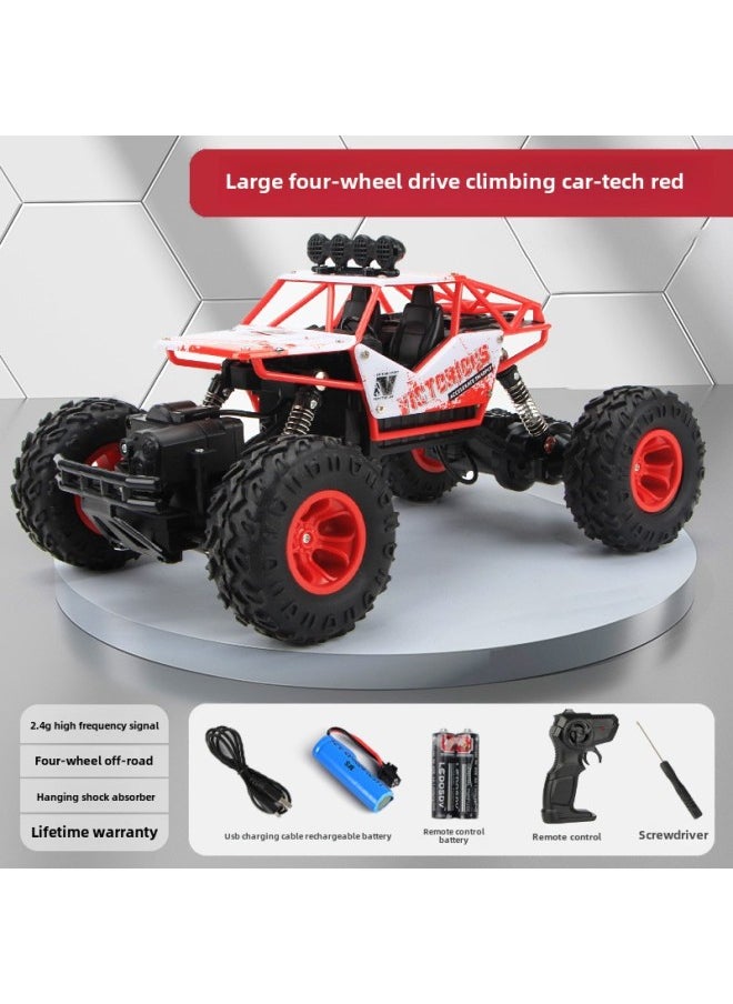 Children's Remote Control Off-road Vehicle High-level Sense Toy Travel Outdoor Play Car Charging High-speed Four-wheel Drive Climbing Car-Color:Abs Red Large 28cm Four-wheel Drive Climbing Car -Scale:Luxurious Three Batteries [with Three Sets Of Body Batteries + Free Remote Control Battery Screwdriver + Usb Charging +