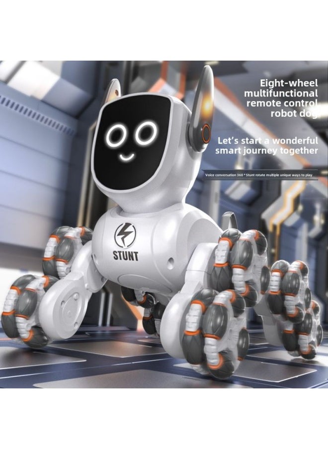 Intelligent Voice Control Eight Wheel Stunt Robot Dog Gesture Sensing Pink Remote Control Car Children's Programming Pet Toy-Color:Rc Robot Dog -Specifications:Three Sets Of Lithium Batteries