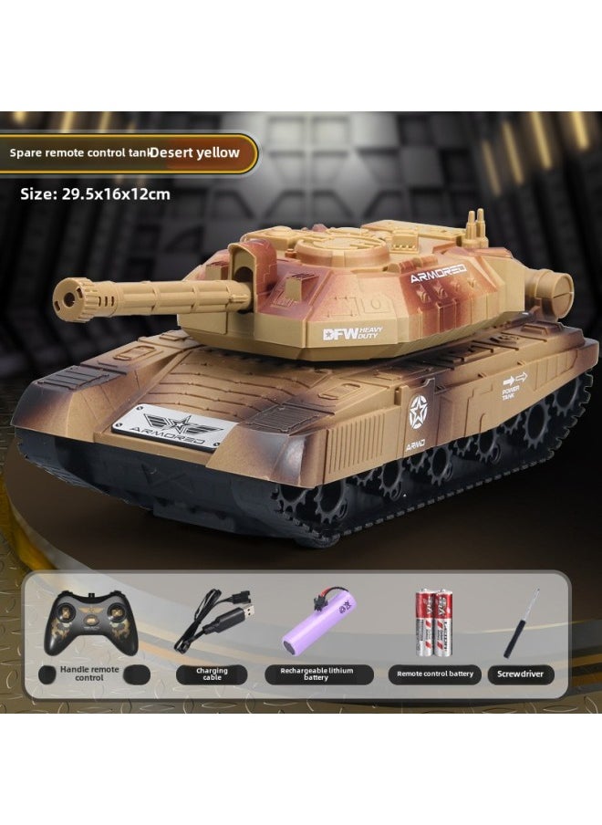On Behalf Of Children's Remote Control Tank Large Four-way Toy Car Track Remote Control Tank Simulation Boy Tank Model-Color:large Desert Yellow-Specifications:Standard Single Power