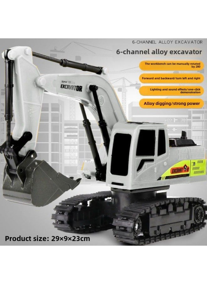 Remote Control Excavator Children's Alloy Digging Toy Wireless Electric Engineering Vehicle Large Boy Birthday Gift-Color:❉ ✲ ❀ ✿ 6-way Alloy Excavator  ✿ ❀ ✲ ❉-Proportion:❉✲❀✿Medium Configuration  6 Cars✿❀✲❉