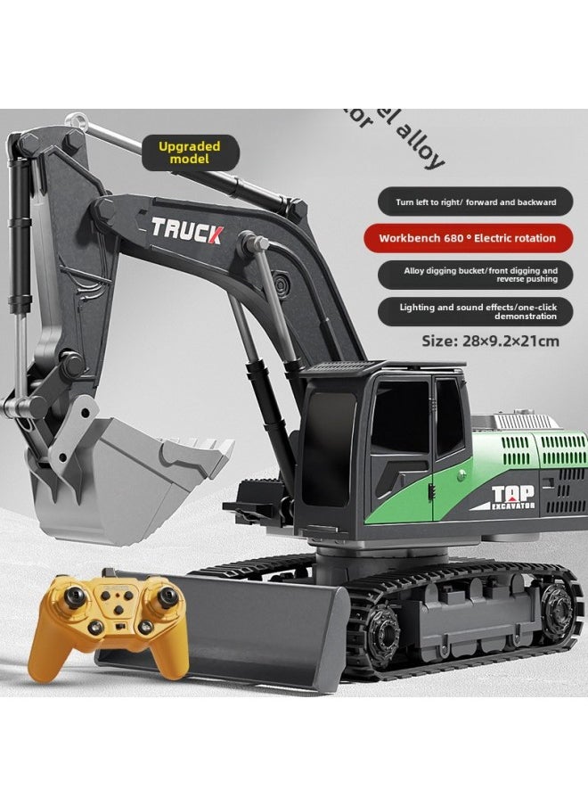 [Tao Doodle] Large Alloy Remote Control Excavator Toy Car Little Boy Electric Excavator Car Engineering Vehicle-Colour:11 Channel 2.4g—excavator—alloy Version Dark Night Black-Proportion:[standard Version] 1 Set Of Lithium Batteries
