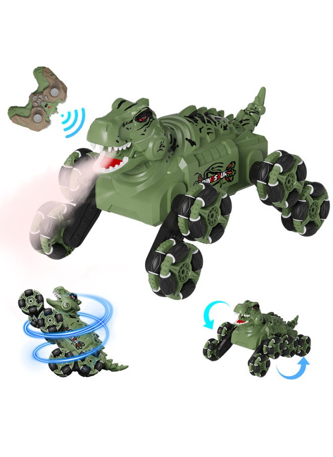 Eight-wheel Dinosaur Stunt Car Spray Swing Arm Deformation Remote Control Car Children's Tyrannosaurus Rex Four-wheel Drive Climbing Off-road Vehicle-Color:Tcs32 Blue -Proportion:3 Batteries
