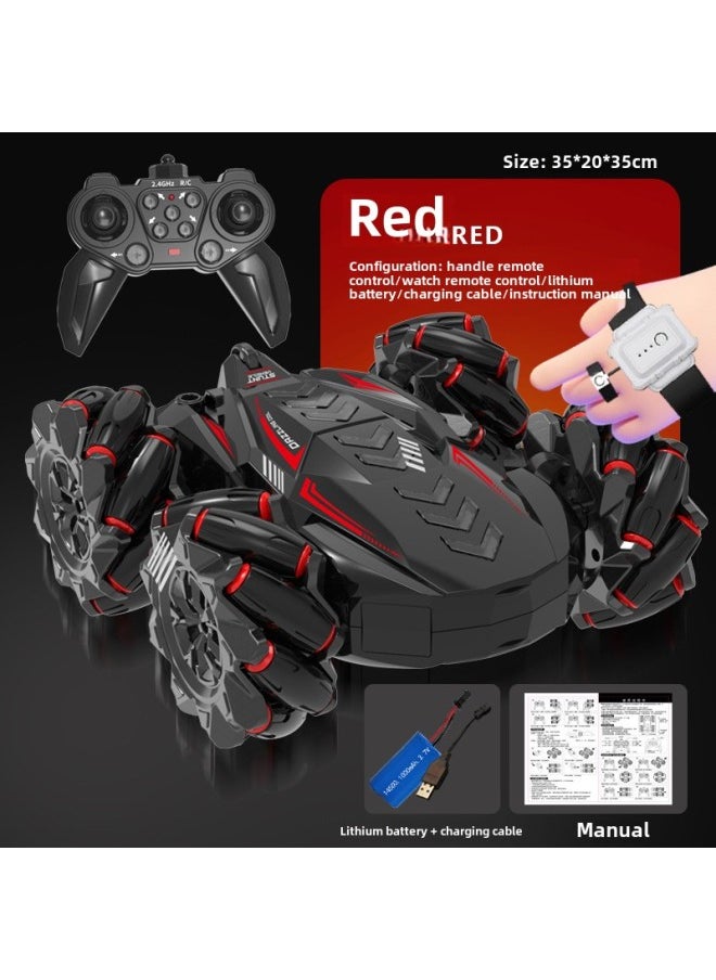 Double-sided Drift Remote Control Car Gesture Remote Control Induction Spray Car Four-wheel Drive Off-road Vehicle Children's Toys Cross-border-Color:8057 Double-sided Spray With Music-red-handle Remote Control Watch Remote Control (Chinese Version