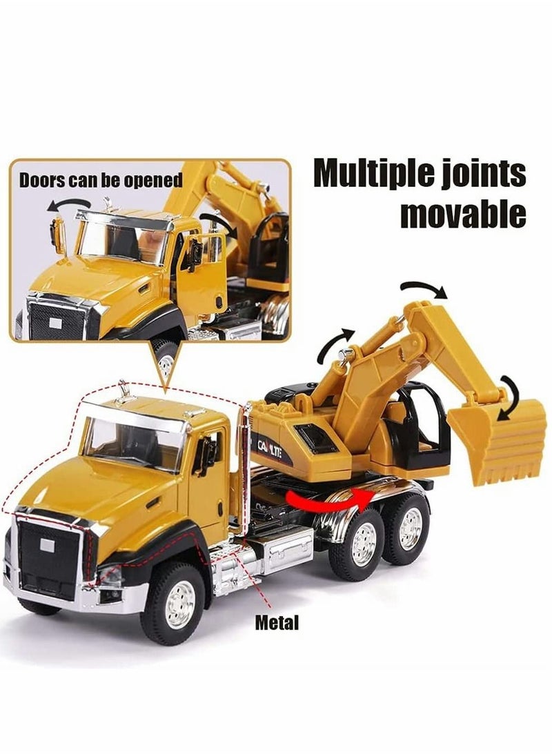 Model Toys Cars, 3 Pack of Diecast Engineering Construction Vehicles, Metal Collectible Pull Back Car with Opening Doors for Boys and Girls (Dump Truck, Digger, Mixer Truck)