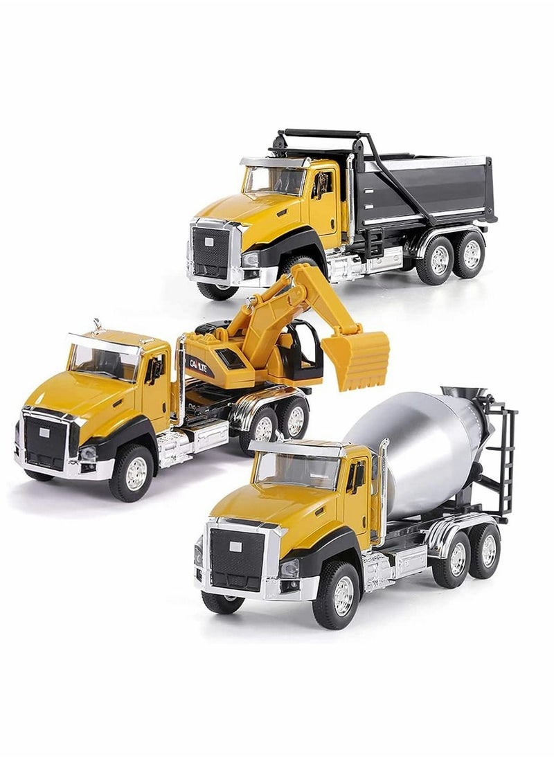 Model Toys Cars, 3 Pack of Diecast Engineering Construction Vehicles, Metal Collectible Pull Back Car with Opening Doors for Boys and Girls (Dump Truck, Digger, Mixer Truck)