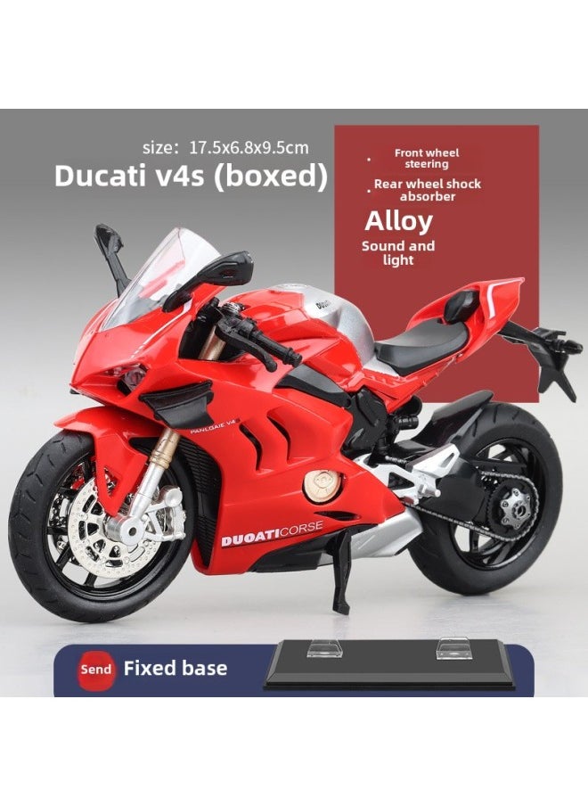 Alloy Simulation Motorcycle Model Toy Kawasaki H2R Ducati Motorcycle Collection Ornaments Birthday Gift For Boys-Color:Ducati V4S-Red