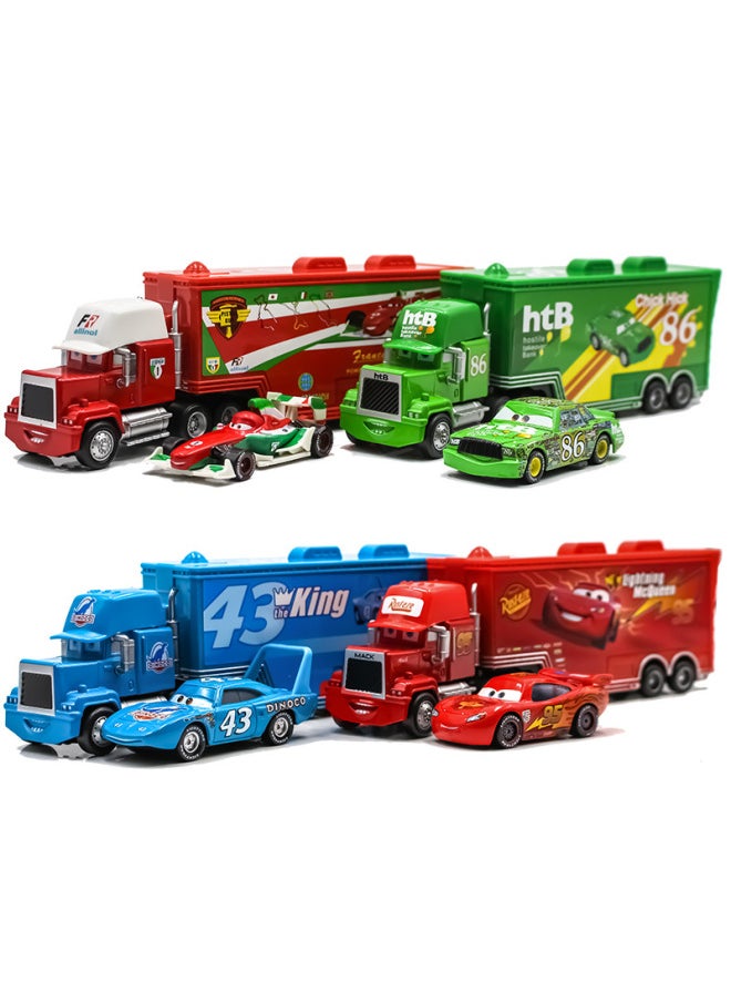 Car Story Uncle Mai Container Truck Racer Suit Alloy Car Toy Children's Model-Color:Black For Apple Container Truck + No. 84 White For Apple Trolley