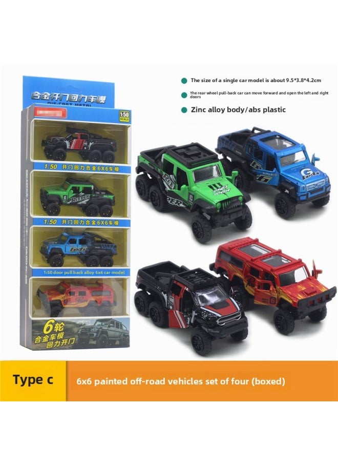 6x 6 Alloy 6-wheel Off-road Vehicle Model Four Sets 1:50 Huili Open Door Toy Car Product-Color:C 6-wheel Painted Off-road Vehicle