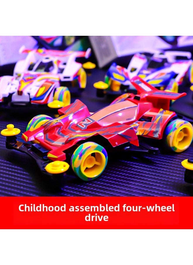 Assembled Four-wheel Drive Children's Electric Assembled Racing Model Playable Night Market Stall Four-wheel Drive Toy Supply Wholesale-Color: Assembled Four-wheel Drive