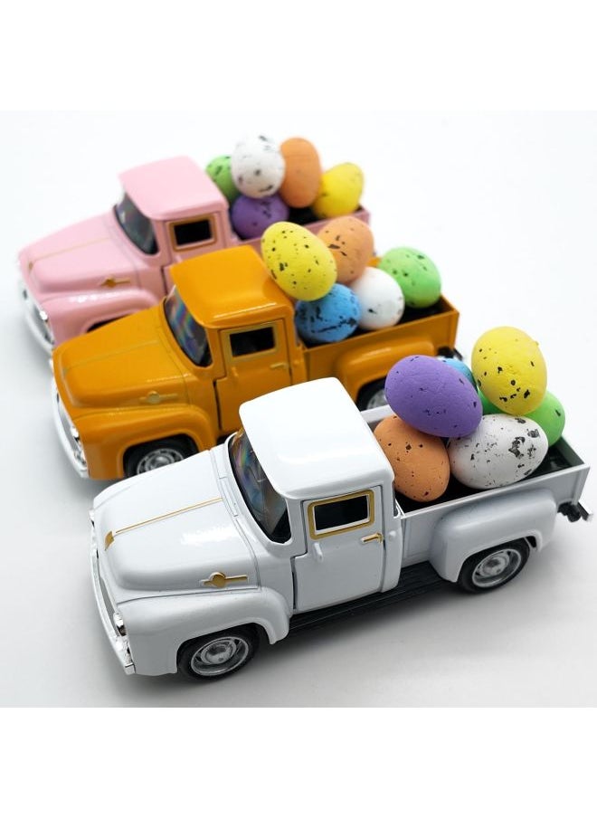 Cross Border 12.5cm Pickup Truck Model Easter Egg Vintage Alloy Car American Pickup Truck Alloy Car Ornaments-Color:Off-white Pickup Truck 12.5cm +6 Easter Eggs (ziplock Bag)