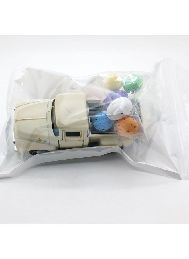 Cross Border 12.5cm Pickup Truck Model Easter Egg Vintage Alloy Car American Pickup Truck Alloy Car Ornaments-Color:Off-white Pickup Truck 12.5cm +6 Easter Eggs (ziplock Bag)