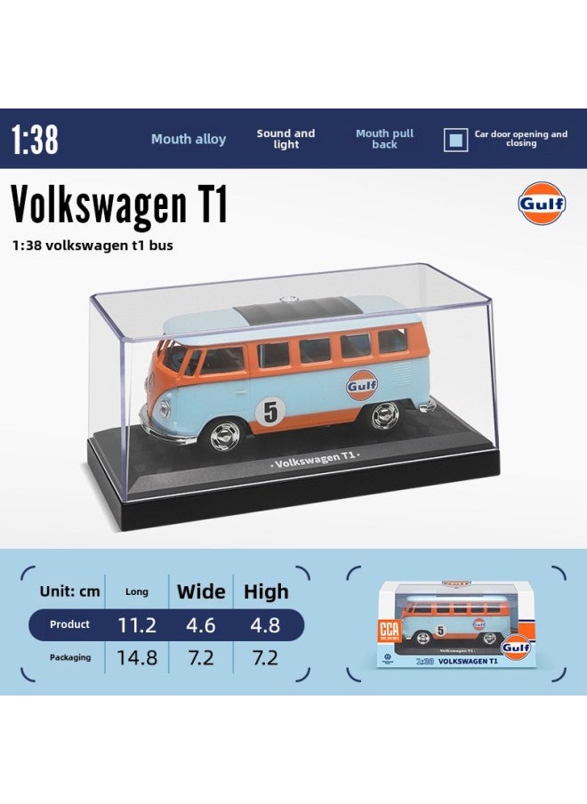 True Gulf Oil Station Joint Genuine Alloy Car Model Huili Acousto-Optic Simulation Racing Car Decoration Wholesale-Color:1-38 Volkswagen T1 Bus