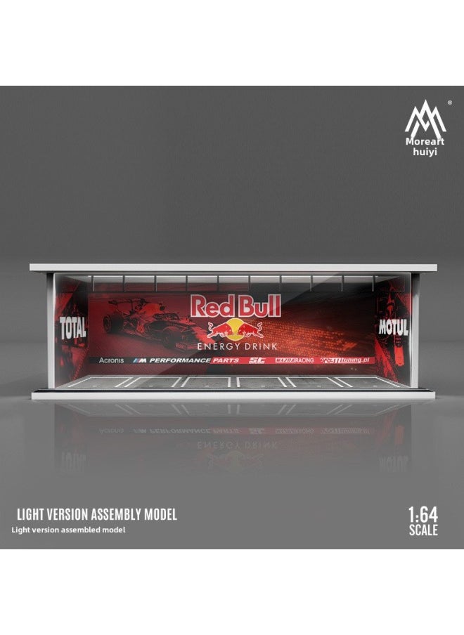 164 Scale Underground Parking Garage Car Modification Rv Position Vehicle Model Dustproof Box Led Light Assembly-Color:Red Bull Light Assembled Scene