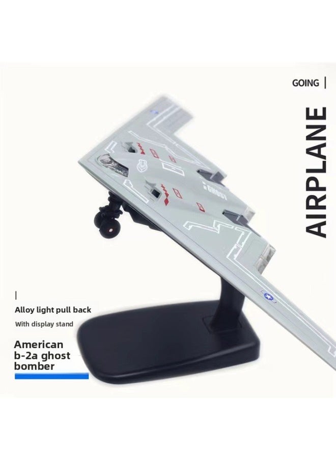 Light Sound Effect Pull Back Alloy Aircraft Model Children's Toys Aerospace Alloy Fighter-Color:Ghost Bomber B- 2A White