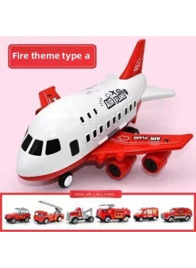 Super Large Storage Aircraft Toy Inertia Alloy Car Set Simulation Aircraft Model Transport Aircraft Boy Gift-Color:[color Box] Fire Red + 6 Fire Alloy Cars