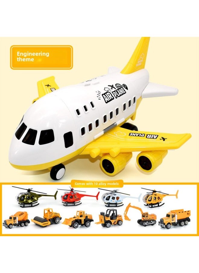 Super Large Storage Aircraft Toy Inertia Alloy Car Set Simulation Aircraft Model Transport Aircraft Boy Gift-Color:[color Box] Fire Red + 6 Fire Alloy Cars