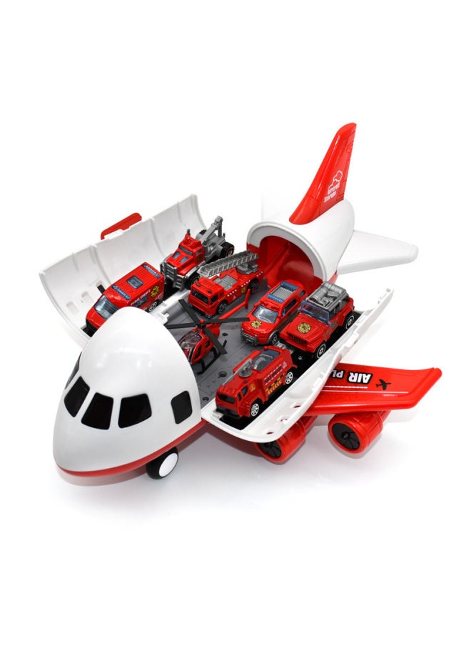 Super Large Storage Aircraft Toy Inertia Alloy Car Set Simulation Aircraft Model Transport Aircraft Boy Gift-Color:[color Box] Fire Red + 6 Fire Alloy Cars
