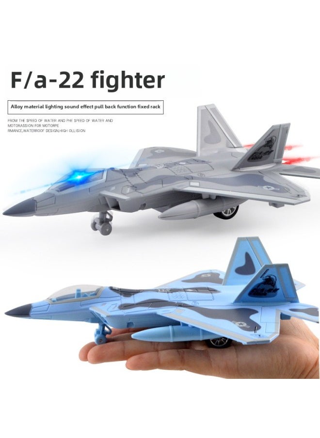 Light Sound Effect Pull Back Alloy Aircraft Model Children's Toys Aerospace Alloy Fighter-Color:[F-16 Dark Gray] With Bracket