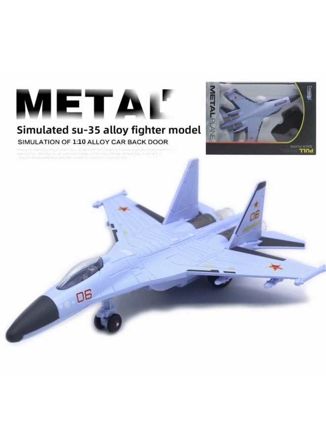 Light Sound Effect Pull Back Alloy Aircraft Model Children's Toys Aerospace Alloy Fighter-Color:Su-35 Fighter Light Blue