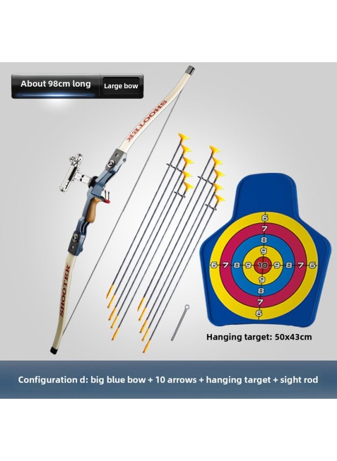 Traditional Sucker Children's Bow And Arrow Toy Suit Parent-Child Outdoor Competitive Archery Shooting Reflex Compound Bow Stand-Color:Big Blue Model + 10 Arrows + Hanging Target