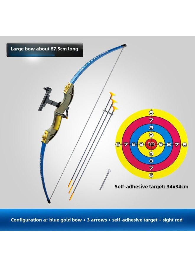 Traditional Sucker Children's Bow And Arrow Toy Suit Parent-Child Outdoor Competitive Archery Shooting Reflex Compound Bow Stand-Color:Blue Gold Model + 3 Arrows + Sticker Target