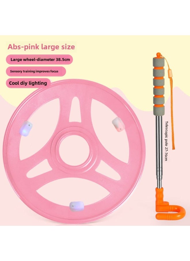 Children's Rolling Iron Ring Toy Adult Nostalgic Outdoor Luminous Kindergarten Primary School Students Hand Push Iron Ring Fitness Wheel-Specifications:Cherry Powder-large-diameter 38.5cm (including Hand Lever)-cool DIY Lights