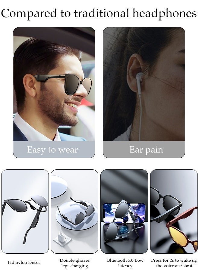Smart Glasses,Bluetooth 5.0 Sunglasses Wireless Bluetooth Headset Waterproof Compatible with Smart Phones Easy to Make Phone Calls and Listen to Music Polarized Lenses