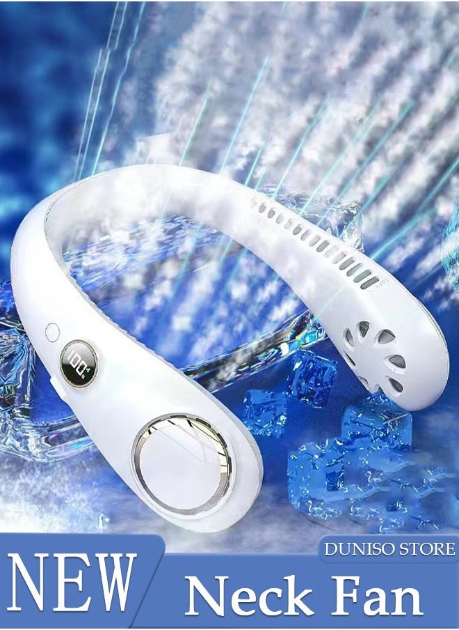 Portable Neck Fan with Battery Display 3 Speed Rechargeable Bladeless Neck Fan, Adjustable Wearable Personal Fan for Women and Men Great Cooling Fan For Travel, Outdoors & Sports